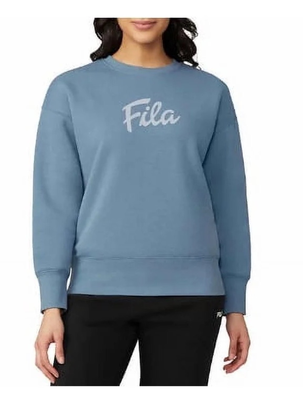 Fila Womens Sweatshirt Size XS Crew Neck Pullover Blue Logo Top Dusty Blue
